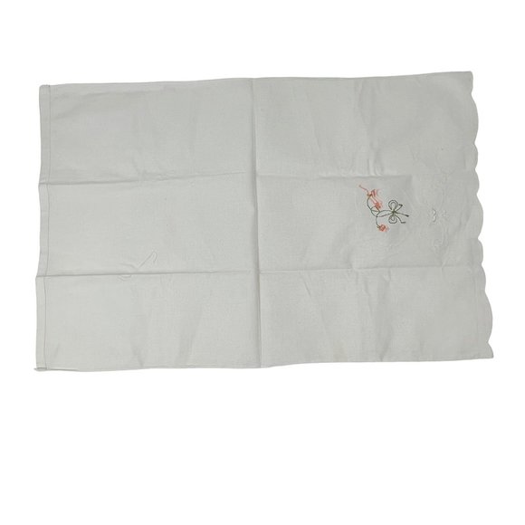 Vintage Hand-Embroidered Tea Towels White Pink Flowers Set of 2 - Picture 6 of 8